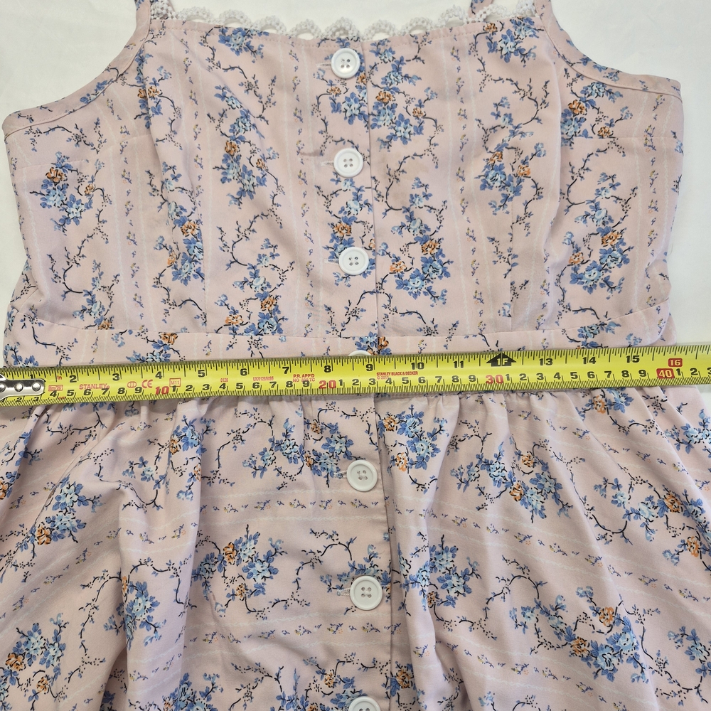 Unique vintage Light Pink Floral Pattern Swing Dress Style Crochet Trim Size L - Picture 10 of 12